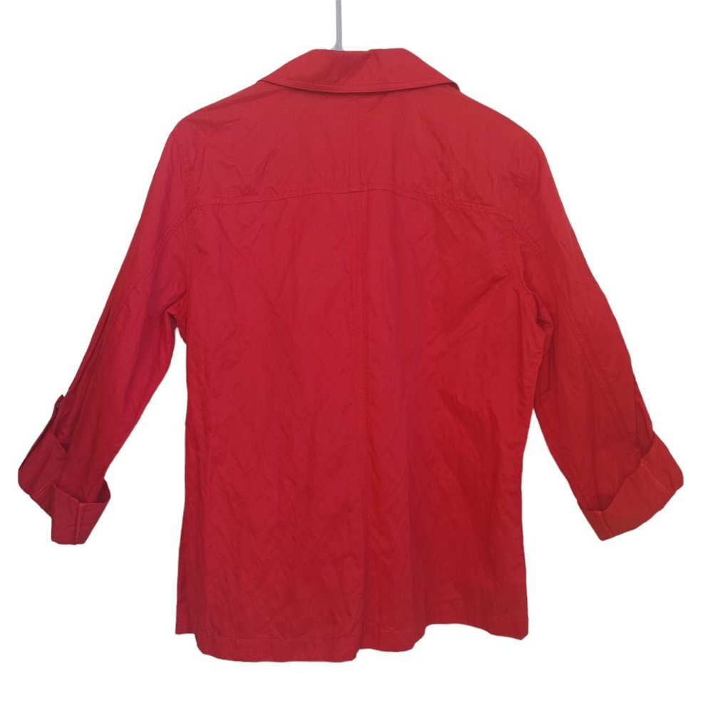 Chicos Red Shirt Jacket Button Front Roll Tab‎ Sleeves Womens Medium - Picture 9 of 10